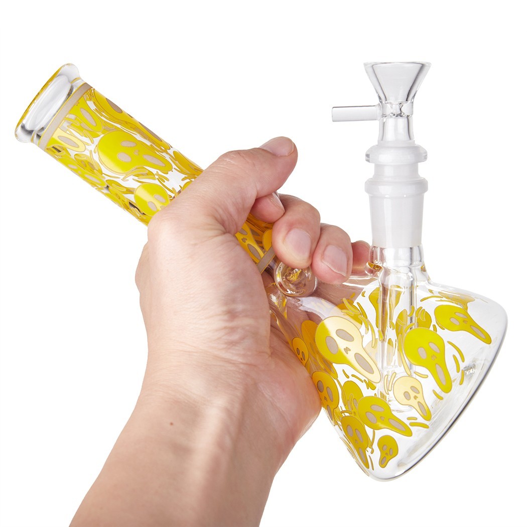 7.8&Prime; Skull Fluorescent Glass Bong Glass Water Pipe Smoking Tobacco Beaker 14MM