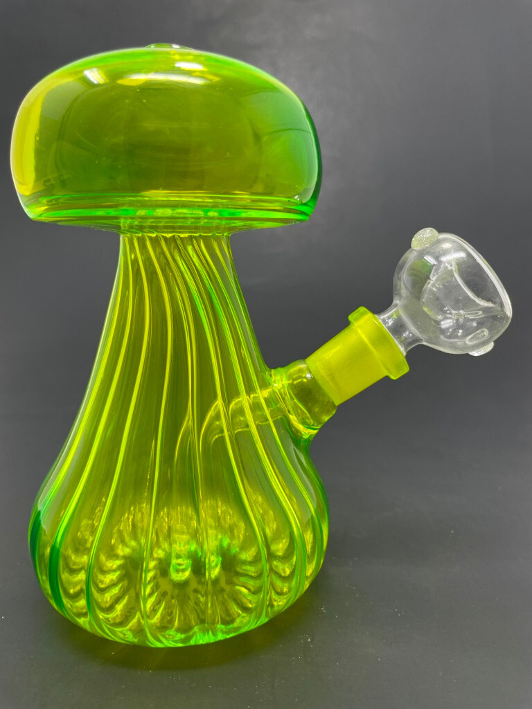 Hookah Water Pipe Glass 5&Prime; Neon Yellow Mushroom Shape Tobacco Bong