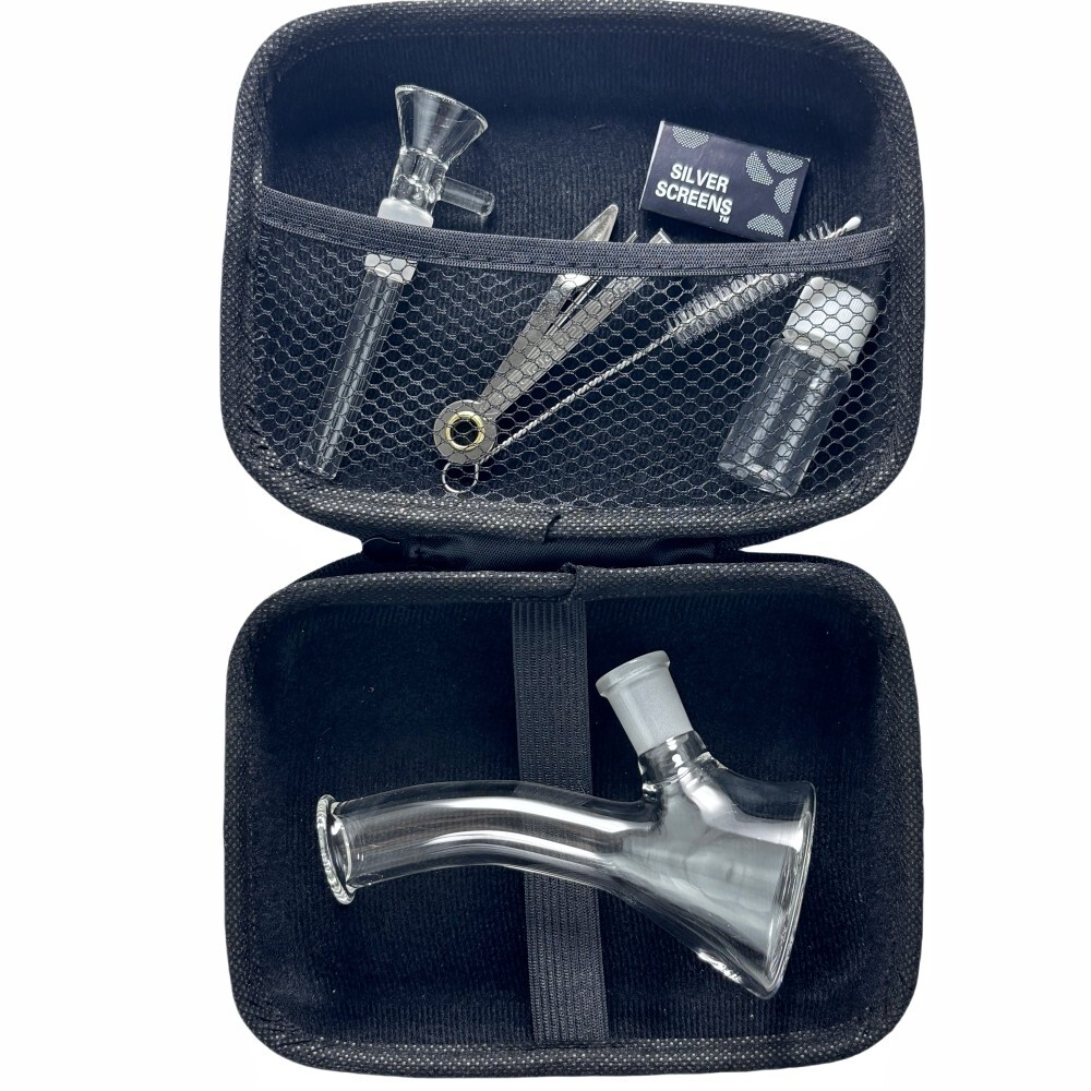Portable Mini 4&Prime; Glass Bong Hookah Clear Smoking Water Pipe Bubbler W/Tool Box