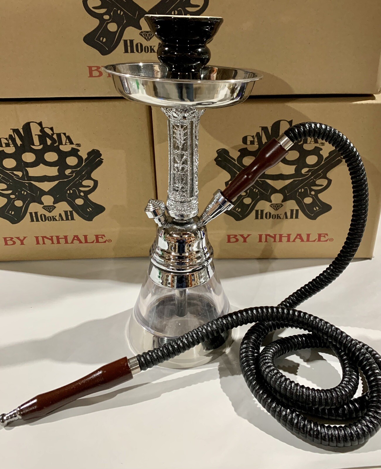 INHALE®️ 16” ORIGINAL ESPRESSO HOOKAH WITH A STAINLESS STEEL AND ACRYLIC BASE .