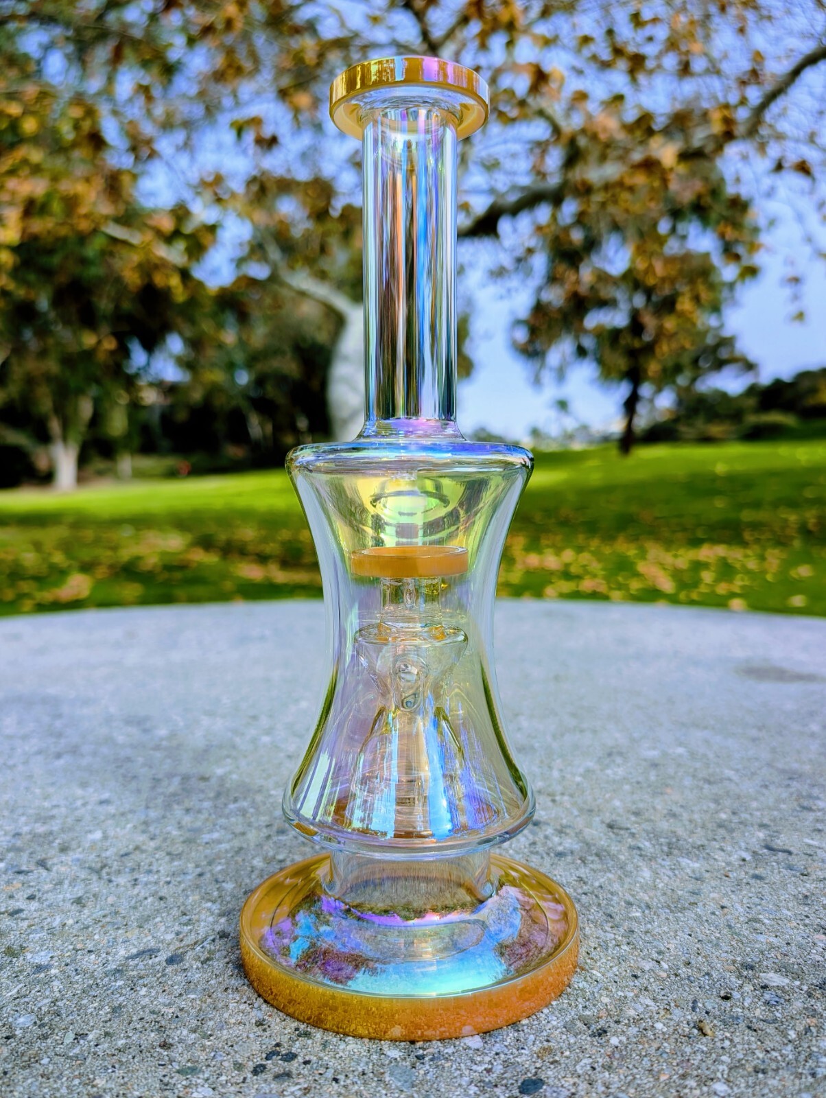 10&Prime; Gold Rainbow Hourglass Perc Tobacco Smoking Water Pipe Hookah Bubbler Bong