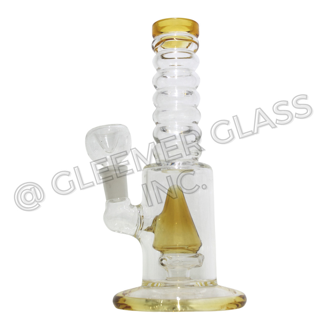 Hookah Water Pipe Glass 7.5&Prime; Amber/Yellow Cone Perc Tobacco Bong w/ Bowl