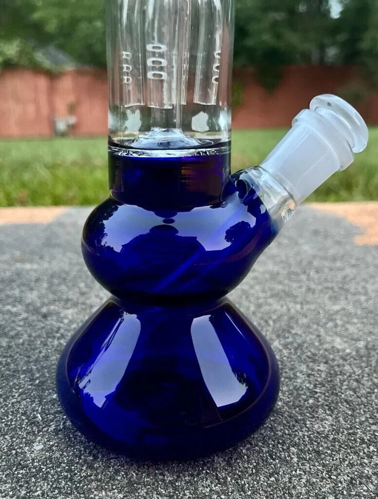 10&Prime; Dark Blue Glass Bong Arm Tree PERC Water Pipe Hookah Smoking Beaker W/Bowl