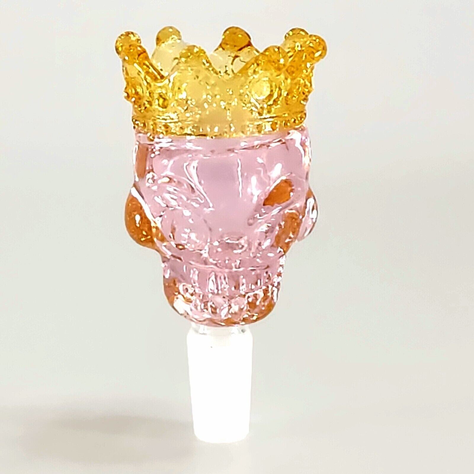 Premium 14mm Thick Glass Pink Skull Face in Crown Bowl Head for Bong Repalcment