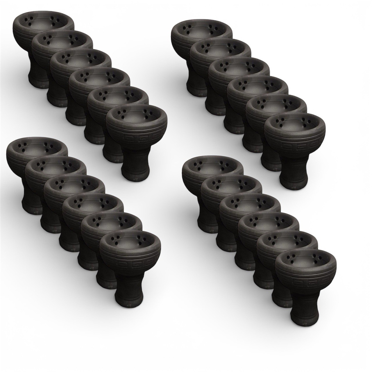24 Packs Of Pharaohs BLACK-CLAY DOUBLE LAYERED SIDE HOLE BOWL