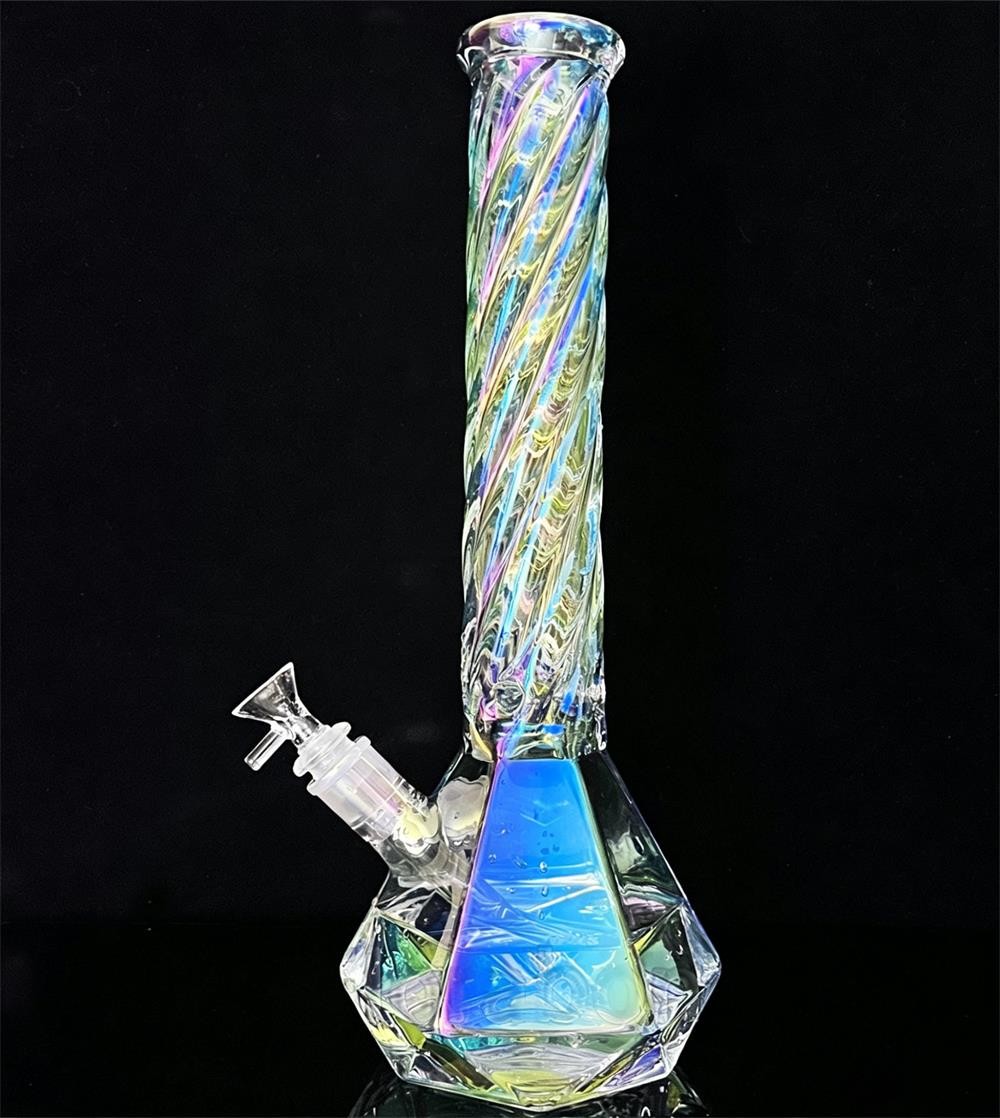 15 inch Iridescent Glass Bong Percolator Water Pipe Thick Smoking Hookah Beaker