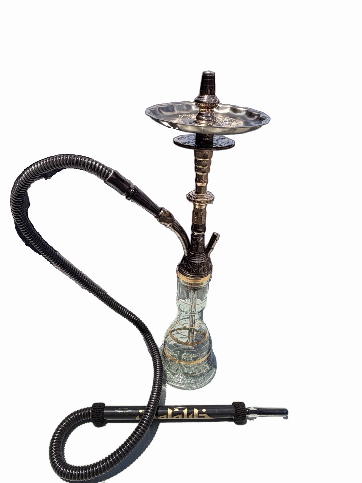 Khalil Mamoon Hookah Gunmetal Black Silver Tray Egyptian Handmade New