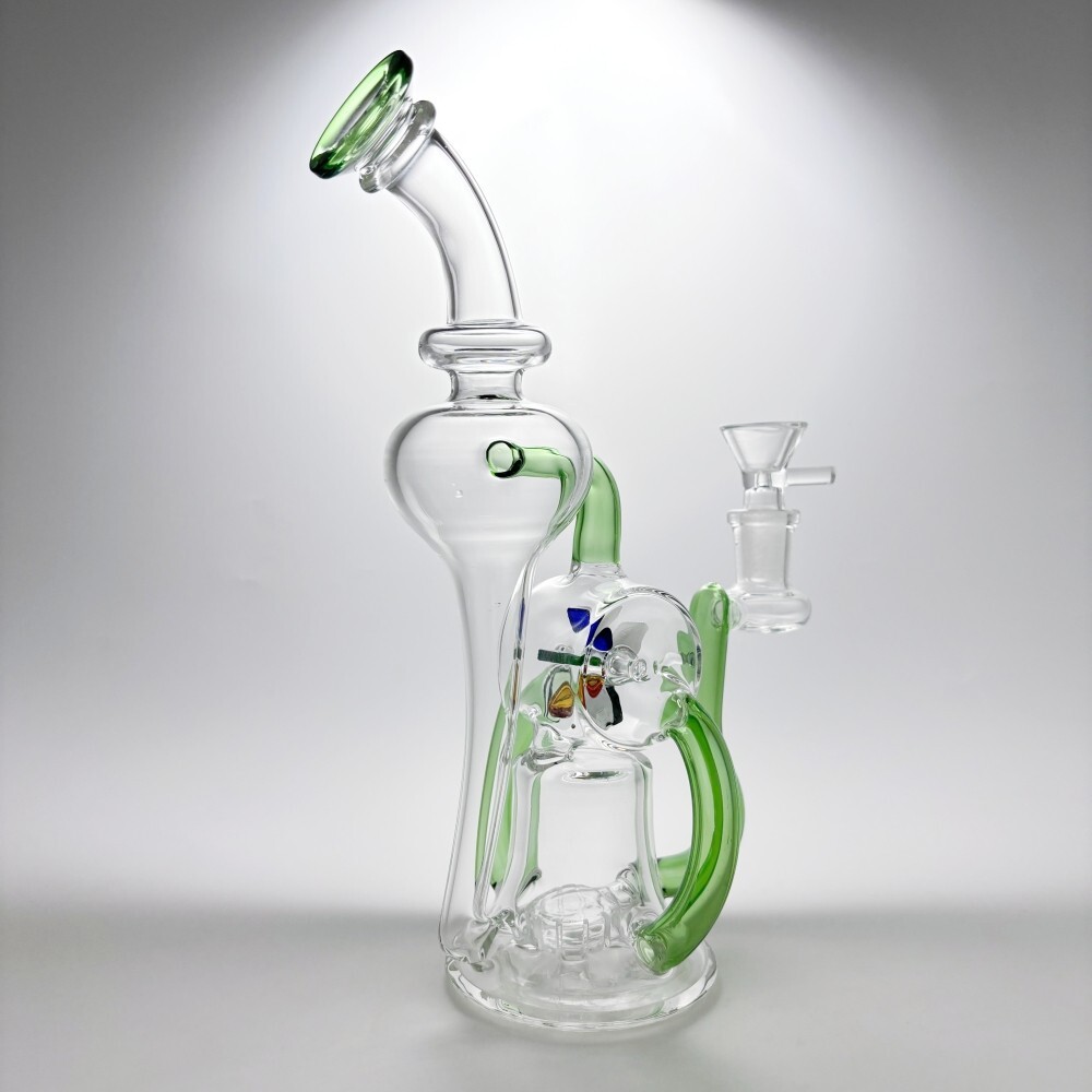Green 9&Prime; Glass Bong Tornado Recycler Windmill Spin Smoking Water Pipe Hookah