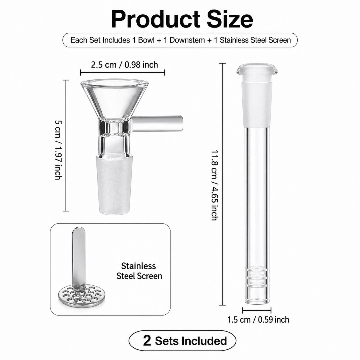 2-Pack 5.6 » 14mm Glass Downstem and 14mm Male Bowl Piece for Glass Bong