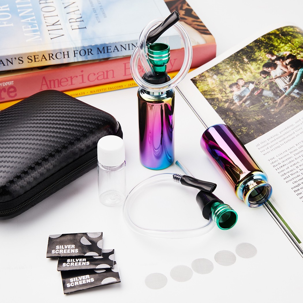 2Pc 4&Prime; Mini Small Glass Bong Water Pipes Hookah Smoking Tobacco Pipes with Box