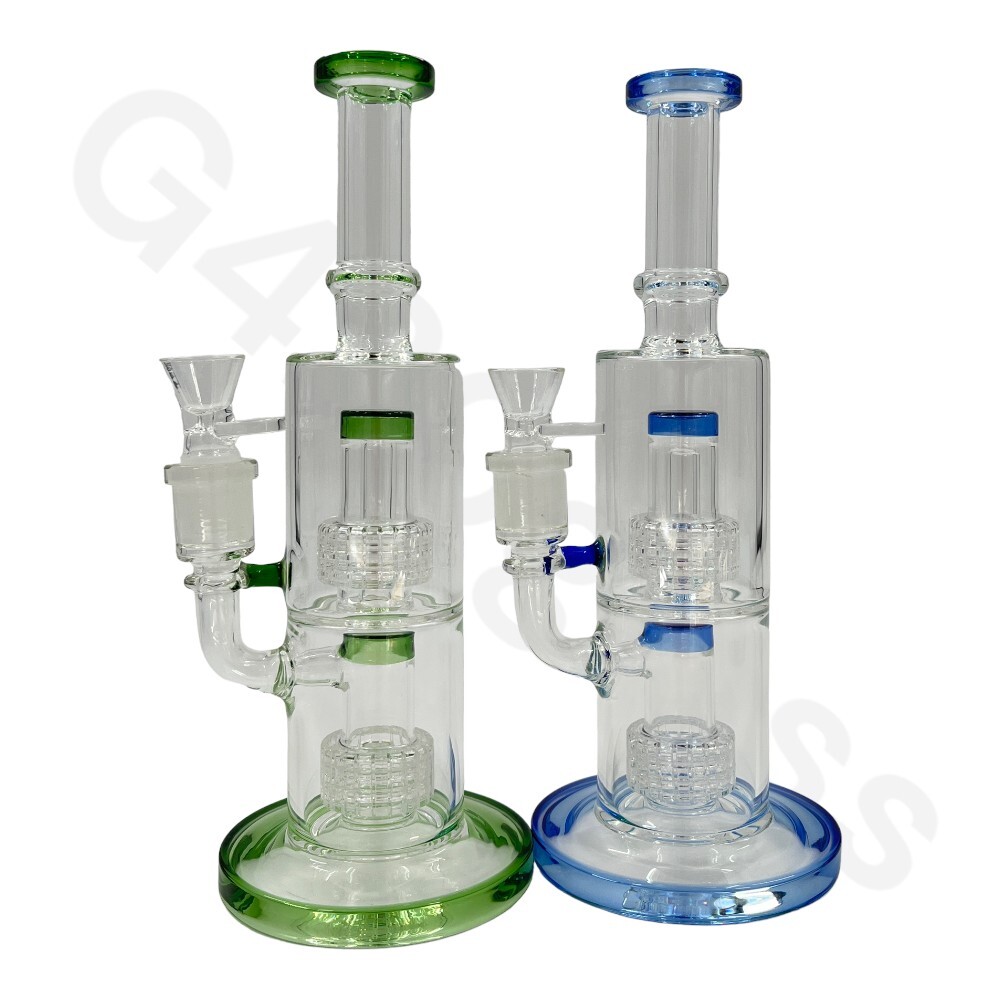 🔥 11 Inch Tall Glass Double Lattice Shower head Chamber Water Pipes