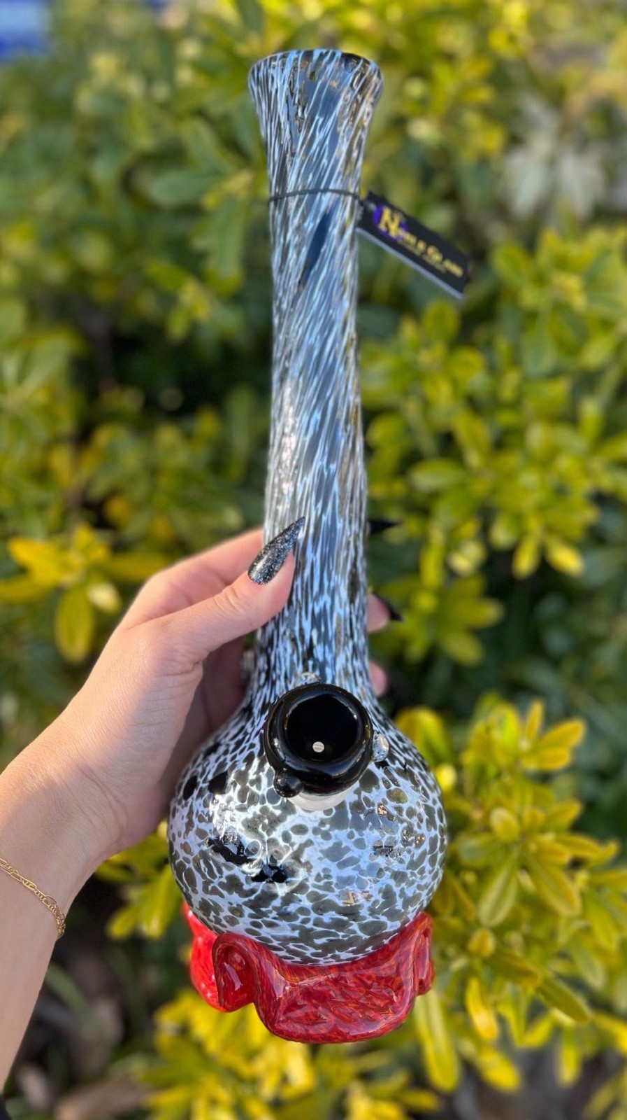 Noble Glass Black & White Speckled Bong Soft Glass Heady USA Made 13 Inch Bong