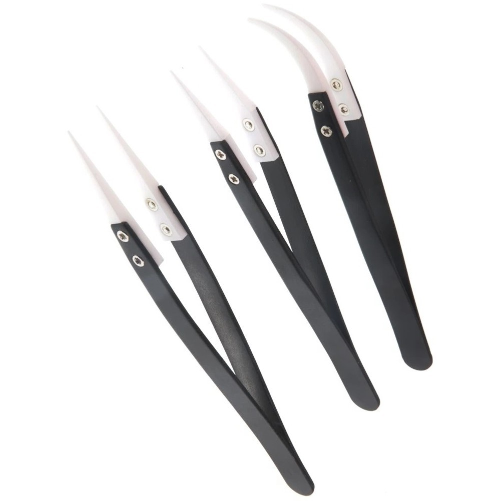 3pcs Non Conductive Ceramic Tweezers Anti-Static Reverse Tweezers Heat Resistant
