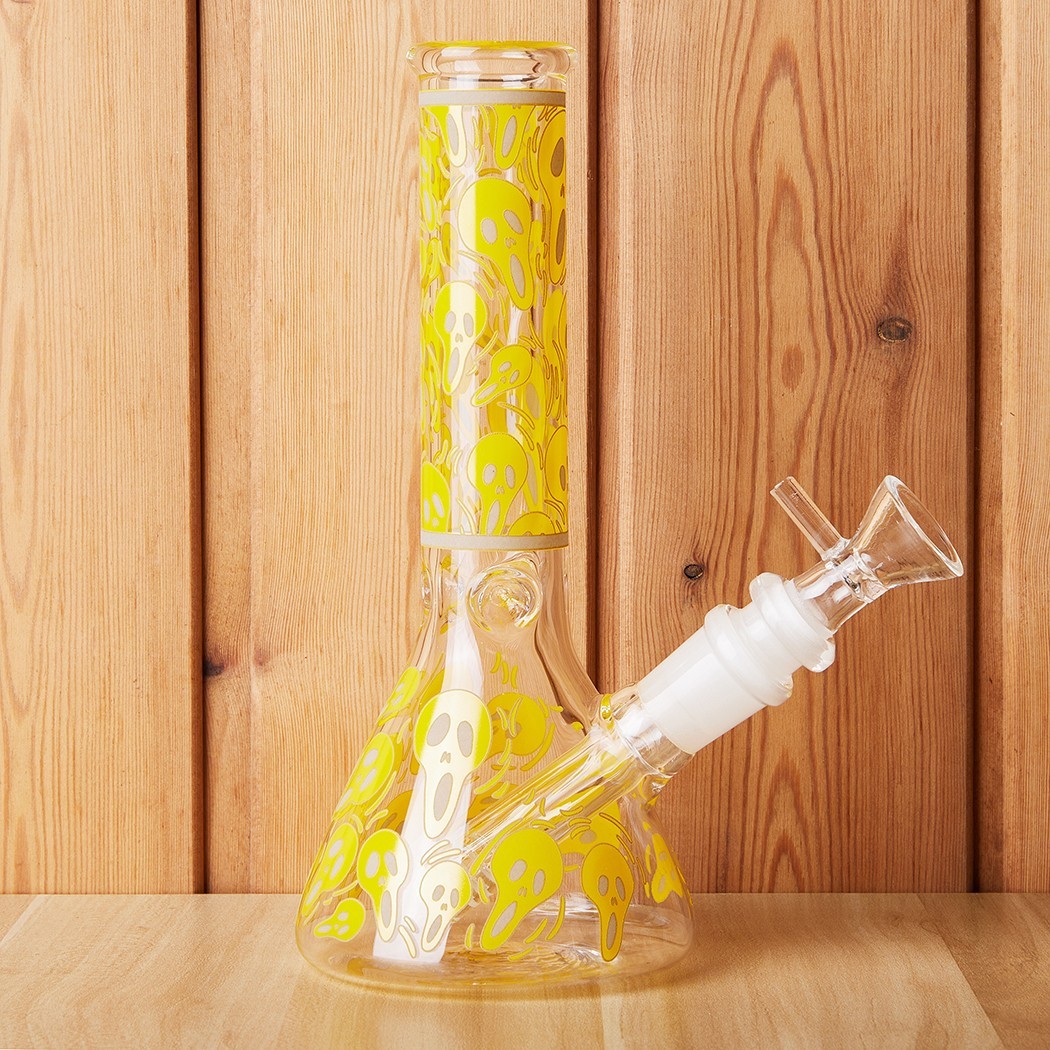 7.8&Prime; Skull Fluorescent Glass Bong Glass Water Pipe Smoking Tobacco Beaker 14MM