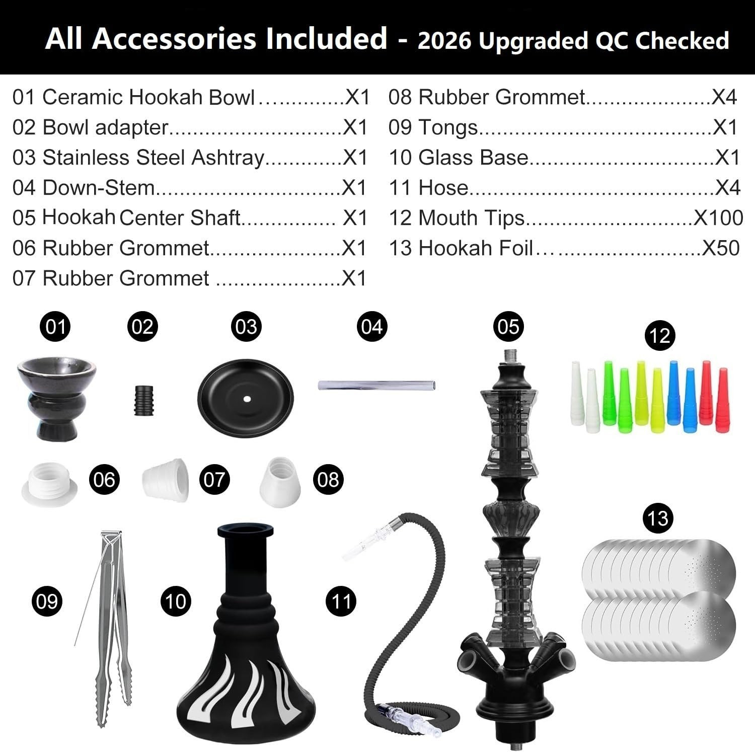 22&Prime; Hookah Set with Everything,Premium Hookah Shisha Set,Up to 4 Persons Hookah