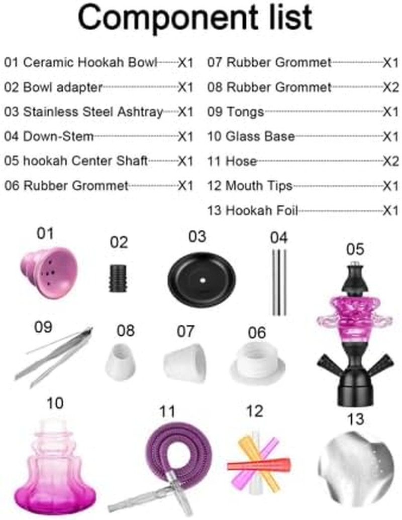 Hookah Set With Everything 14 Shisha Hookah Complete Set – Glass Purple