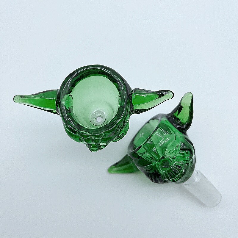 Premium Thick 14mm male Glass Yoda Bong Bowl Slide Holder Large Capacity Green