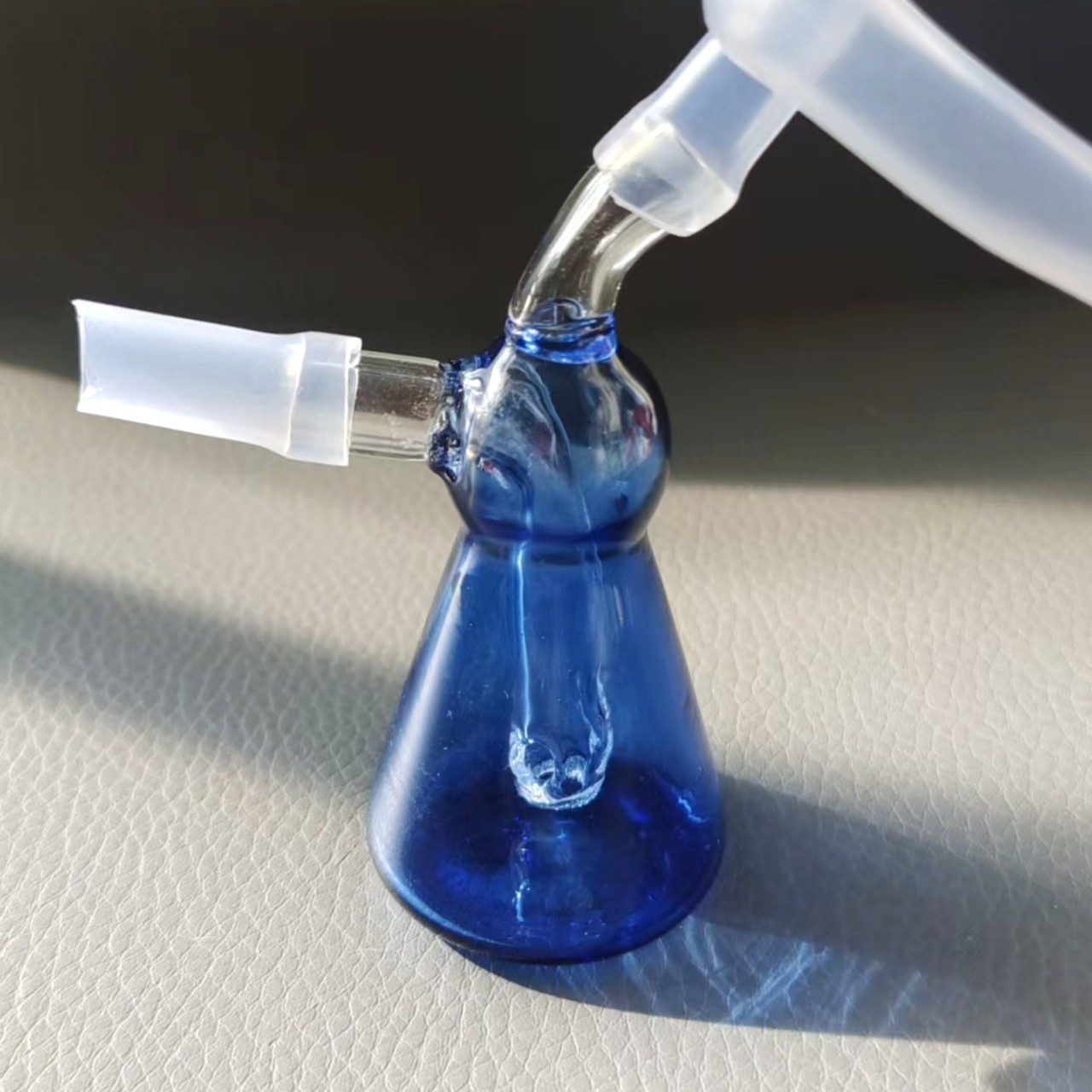 7cm MINI Blue Glass Bong Pyrex Hookah Water Pipe Shisha Smoking Bubbler W/Bowl