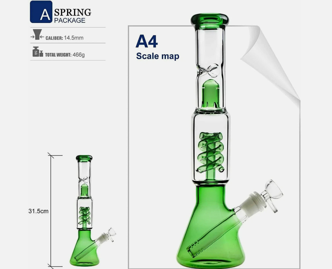 13&Prime; inch Glass Heavy Bong Hookah Water Pipe Heavy Beaker 14mm Bowl GREEN