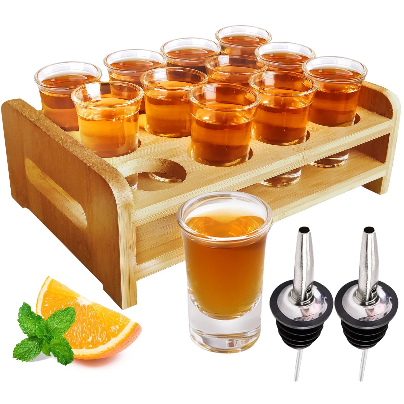 Shot Glasses Set of 12 Tray Serving Holder 1oz/30ml Bulk Glass Cups Thick Bas…