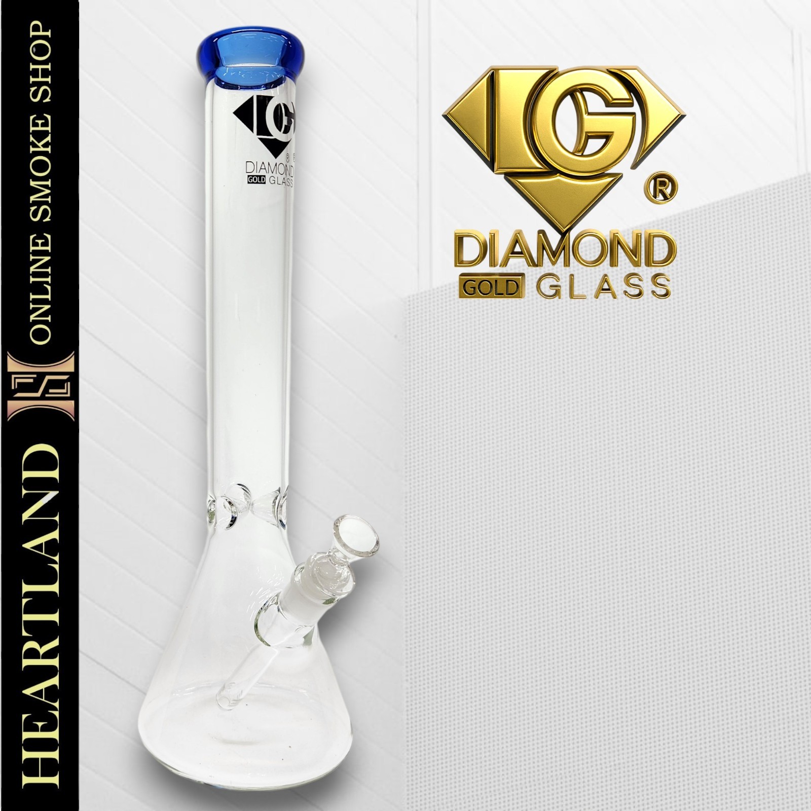 16&Prime; Tall Beaker Bong Quality Glass Large Water Pipe Hookah | Diamond Gold