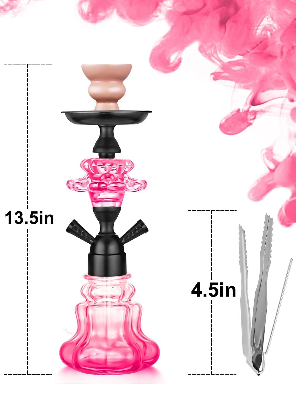 Complete 14&Prime; Hookah Set – Glass Vase, Leather Hose, Ceramic Bowl, Coal Tongs, Fo