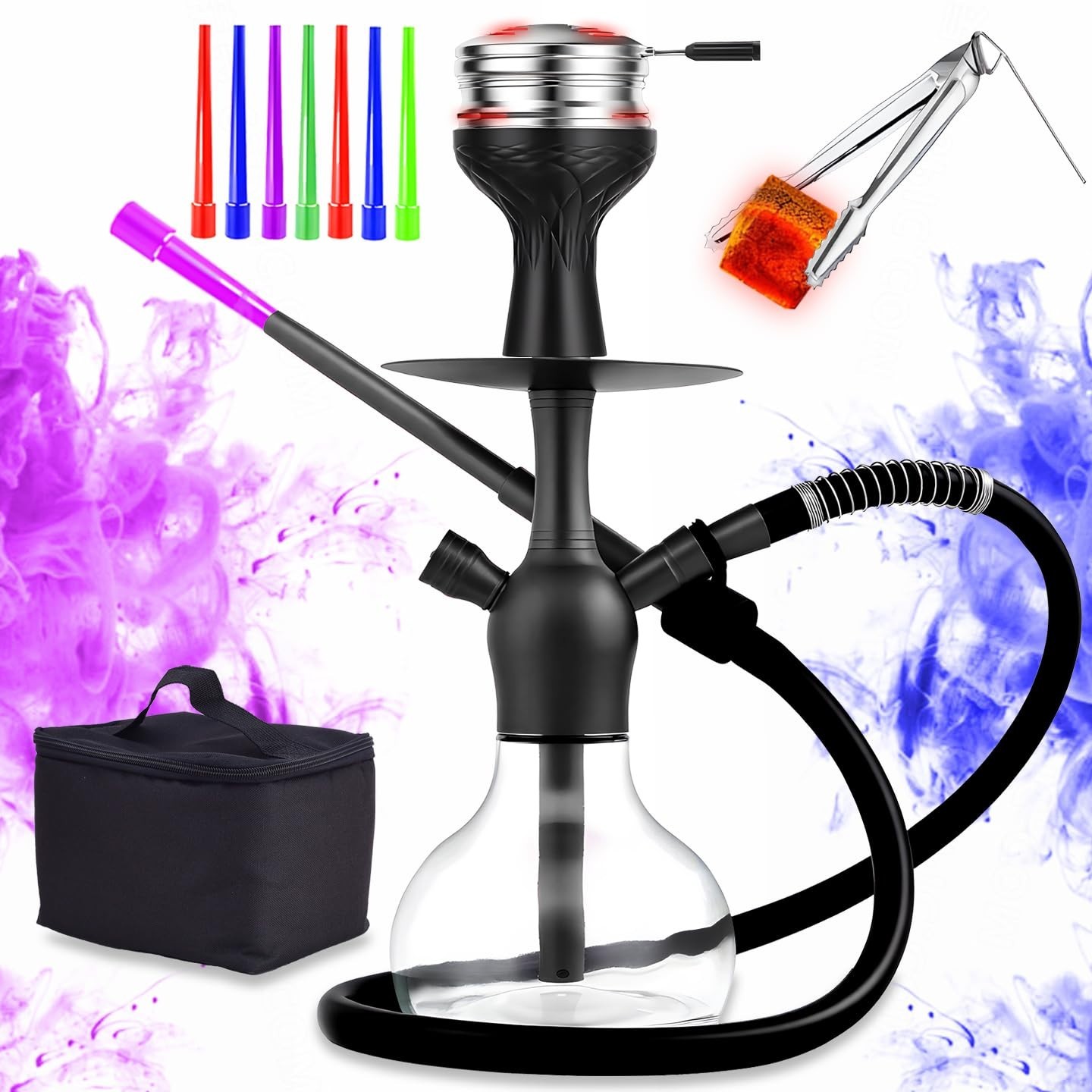 14&Prime; Portable Hookah Set – Premium Shisha Kit with Silicone Hose, Steel Bowl & Ca