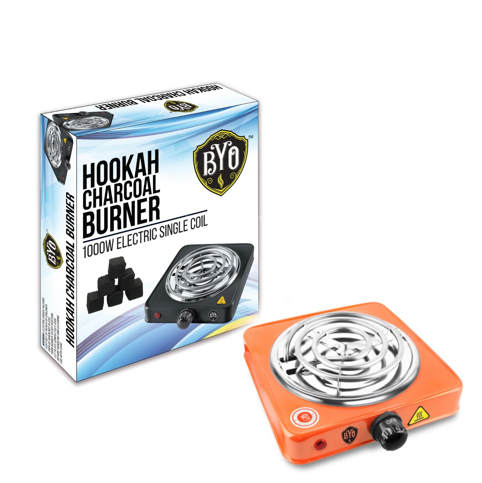 B.Y.O Hookah Charcoal Burner Hot Plate – 1000W Single Coil | Orange | Free Shipp