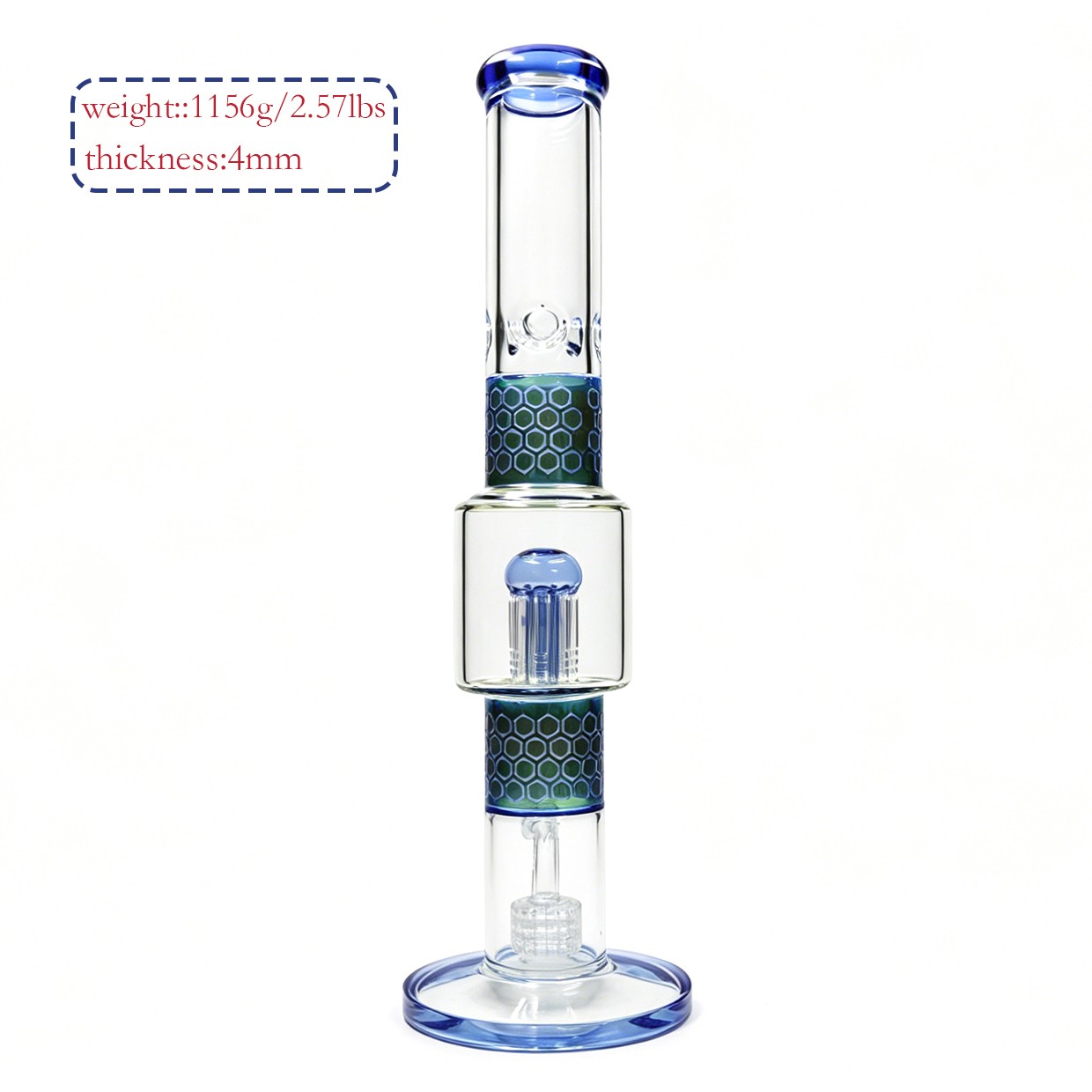 16 »(XL)Tall-4mm Thick Glass Bong Water Pipe Smoking Sandblasted Honey comb Bong
