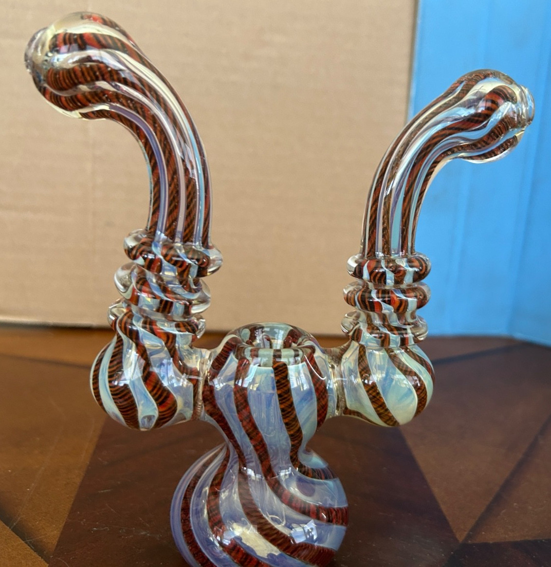 Double hitter 6 1/2&Prime; tall Silver fumed Glass bubbler