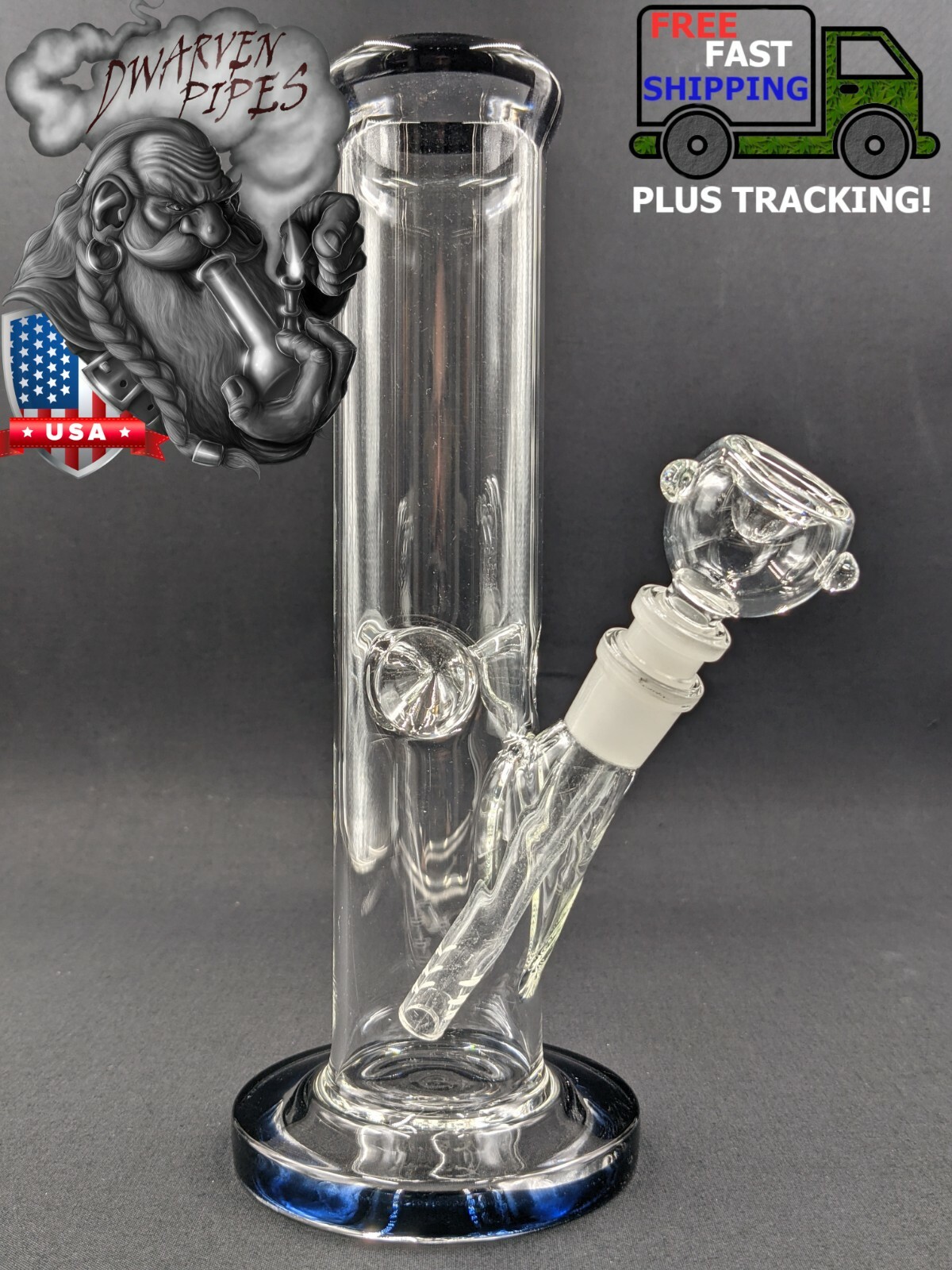 10&Prime; Inch Glass Hookah Water Pipe Bong Thick Cylinder w/ 6 Cut Downstem BK