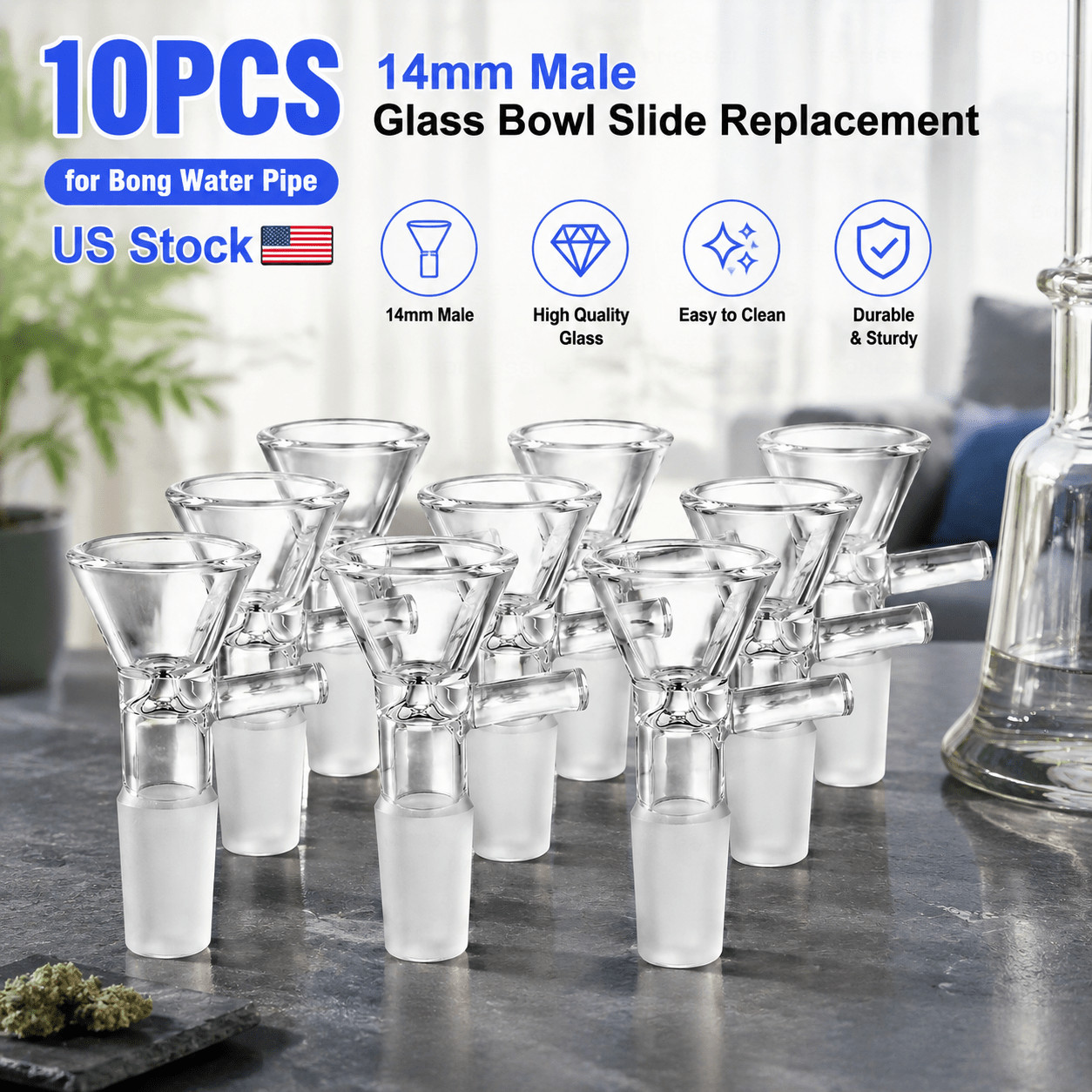 10PCS 14mm Glass Bowl Slide Male Joint Replacement for Bong Shisha Pipe