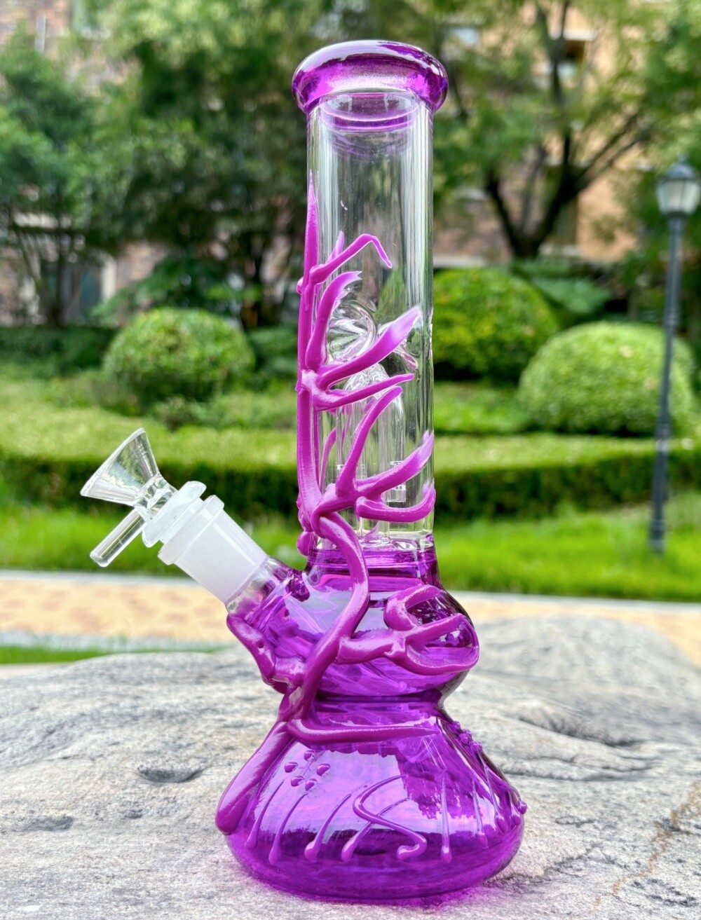 10&Prime; Glass Bong Glow in the Dark Tobacco Bubbler Smoking Water Pipe Purple W/Bowl