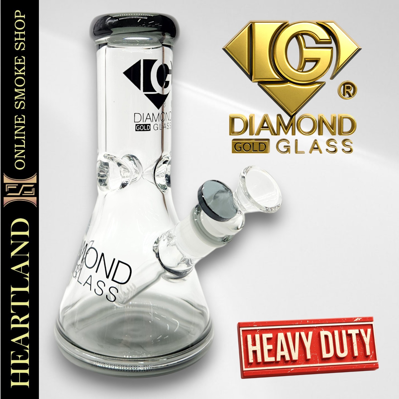 9&Prime; Beaker Bong Thick Heavy Duty Glass Water Pipe Hookah | Diamond Gold Glass