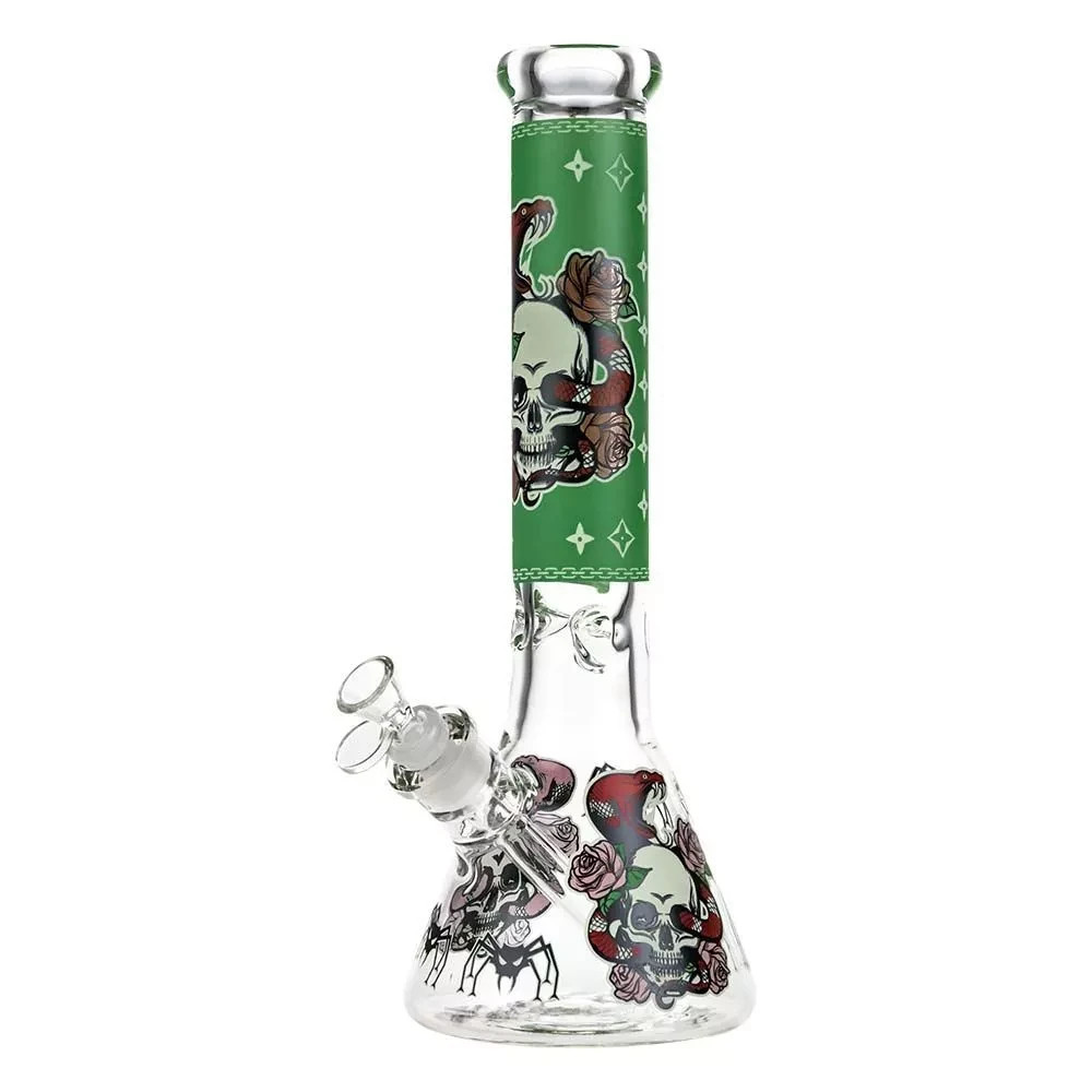 Beaker Ice Bong with Glow in the Dark Snake and Skull Print For tobacco use only