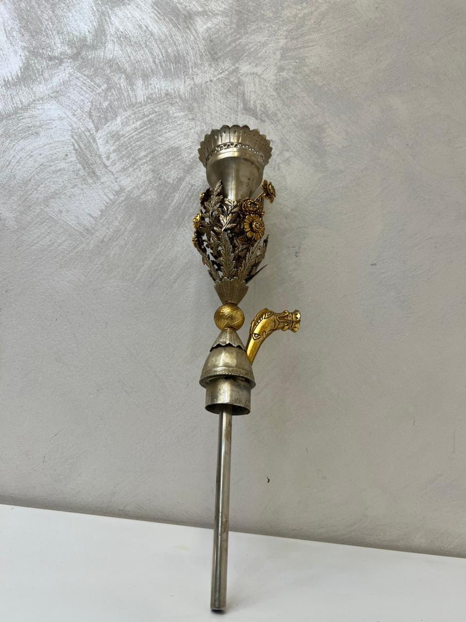 Vintage Persian Ornate Floral Dragon Hookah Chillum Bowl Head – Gold Silver Tone
