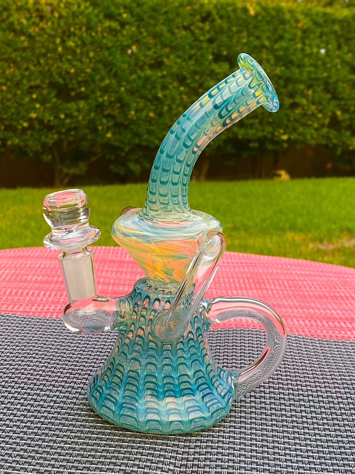 8 Inch Glass Water Pipe Recycler Bong Hookah Color Changing Blue Bubbler