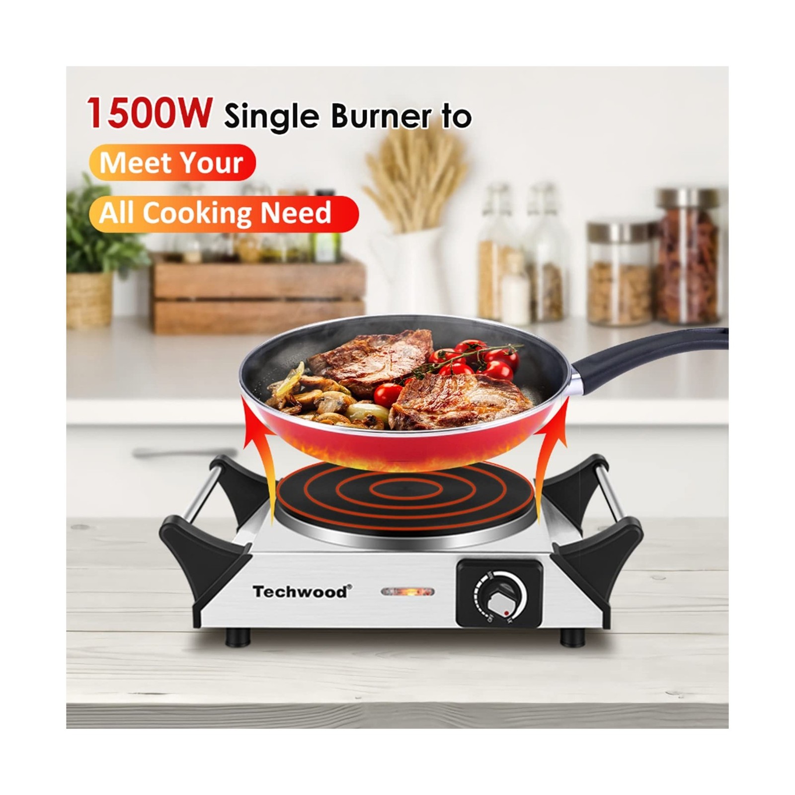 Hot Plate, Techwood Single Burner for Cooking, 1500W Countertop Ele… Fast Ship