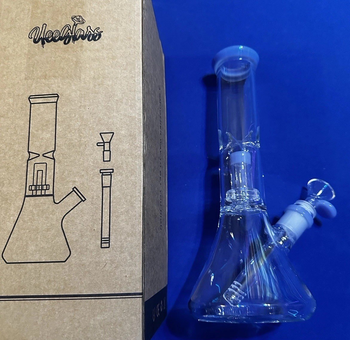 11&Prime; Premium Glass Water Pipe Bong Bubbler W/ Matrix Hookah Sky Blue Tip Accent