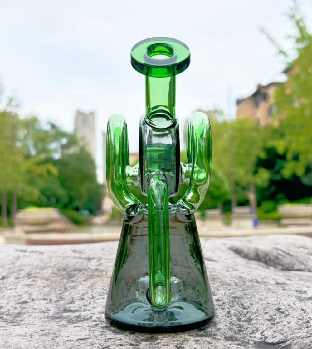 NEW 6.9&Prime; Recycler Glass Bong Pyrex Smoking Water Pipe Bubbler W/14mm Bowl Green
