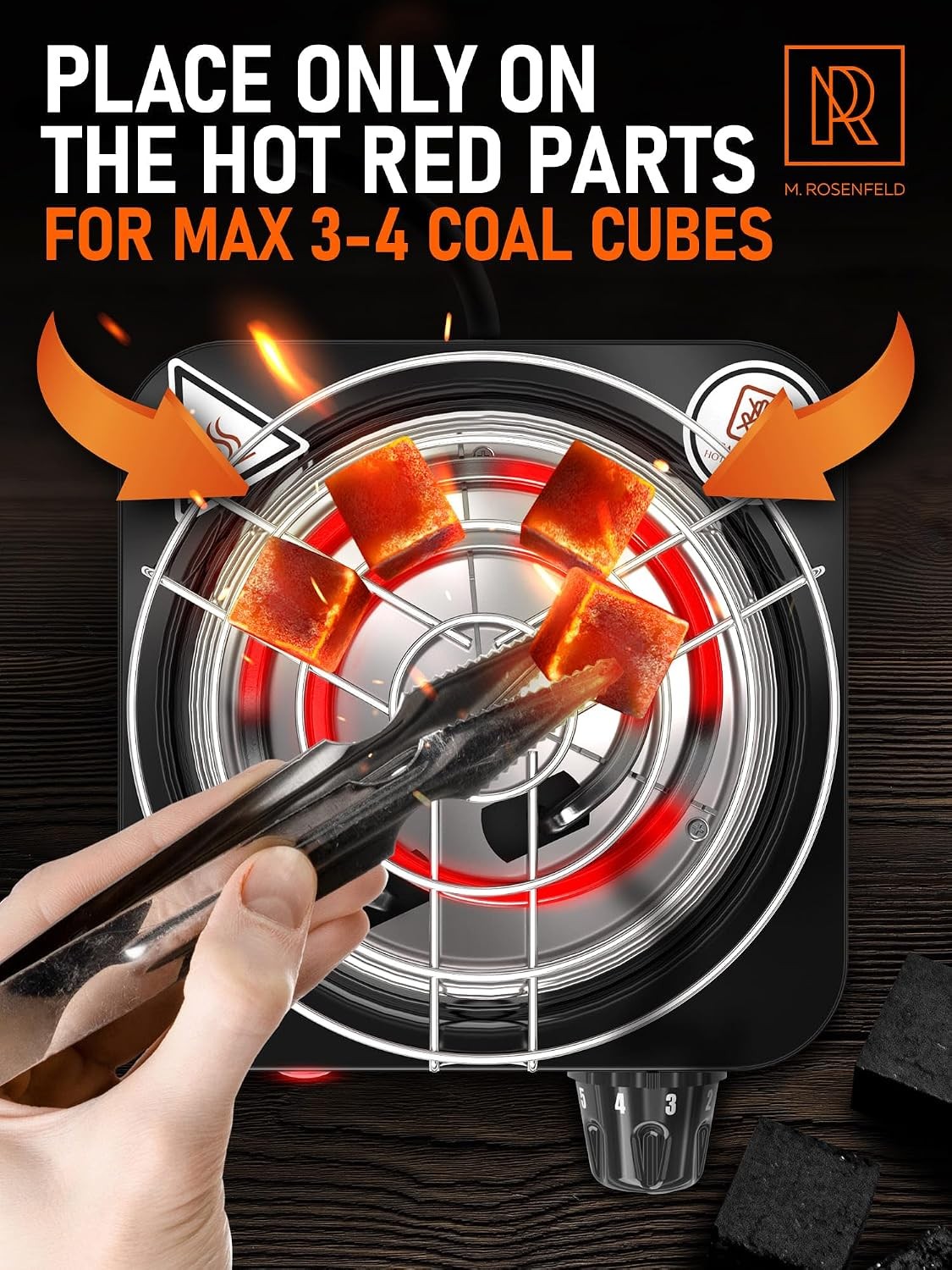 M. ROSENFELD Hookah Coal Burner 500W Electric with Grid Tongs