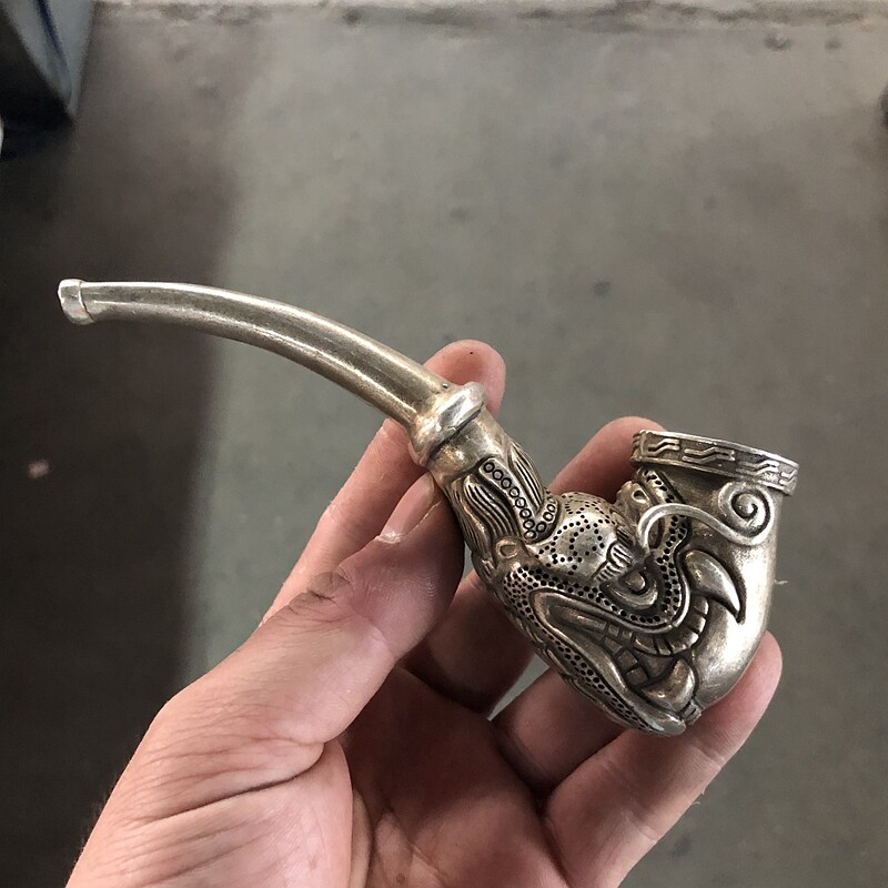 Chinese Tibetan Silver Copper Faucet Old-Fashioned Large Smoking Pot Pipe Gift