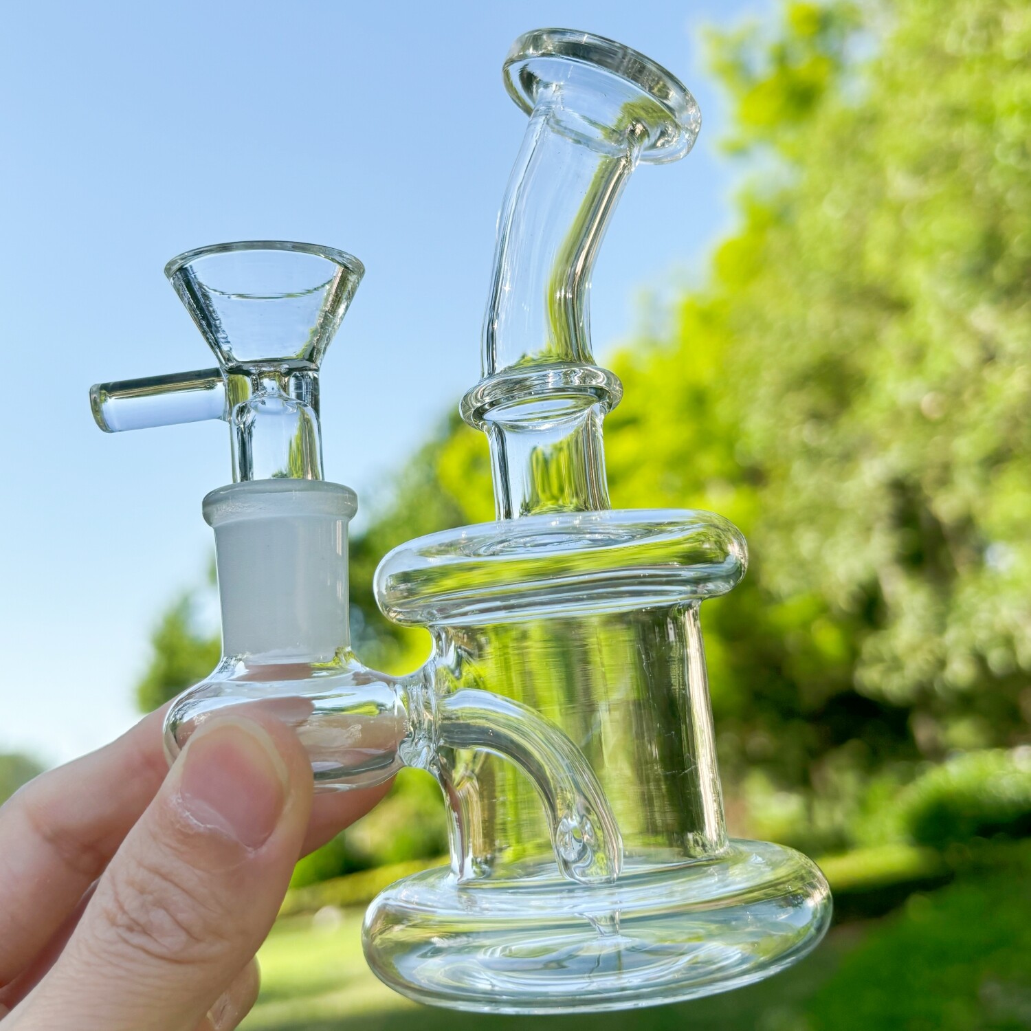 Clear 5&Prime; Mini Glass Bong Diffused Percolator Water Pipe Hookah Bubbler w/Bowl