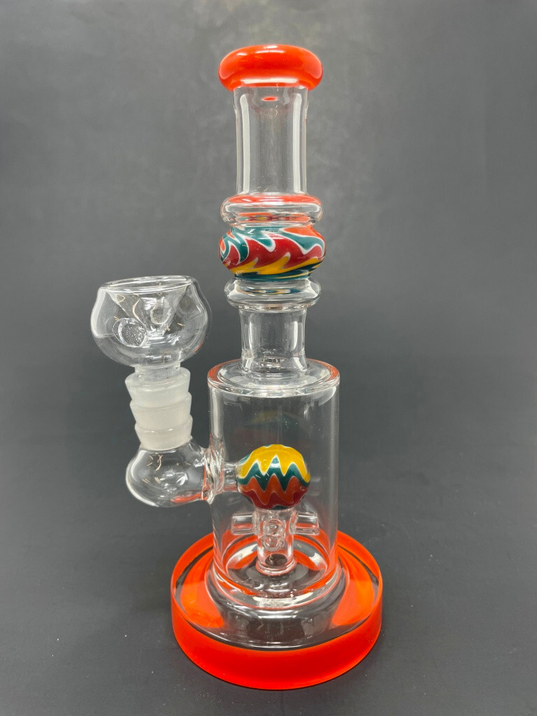 Hookah Water Pipe Glass 7&Prime; Orange Single Percolator Ball Bong w/ Splash Guard