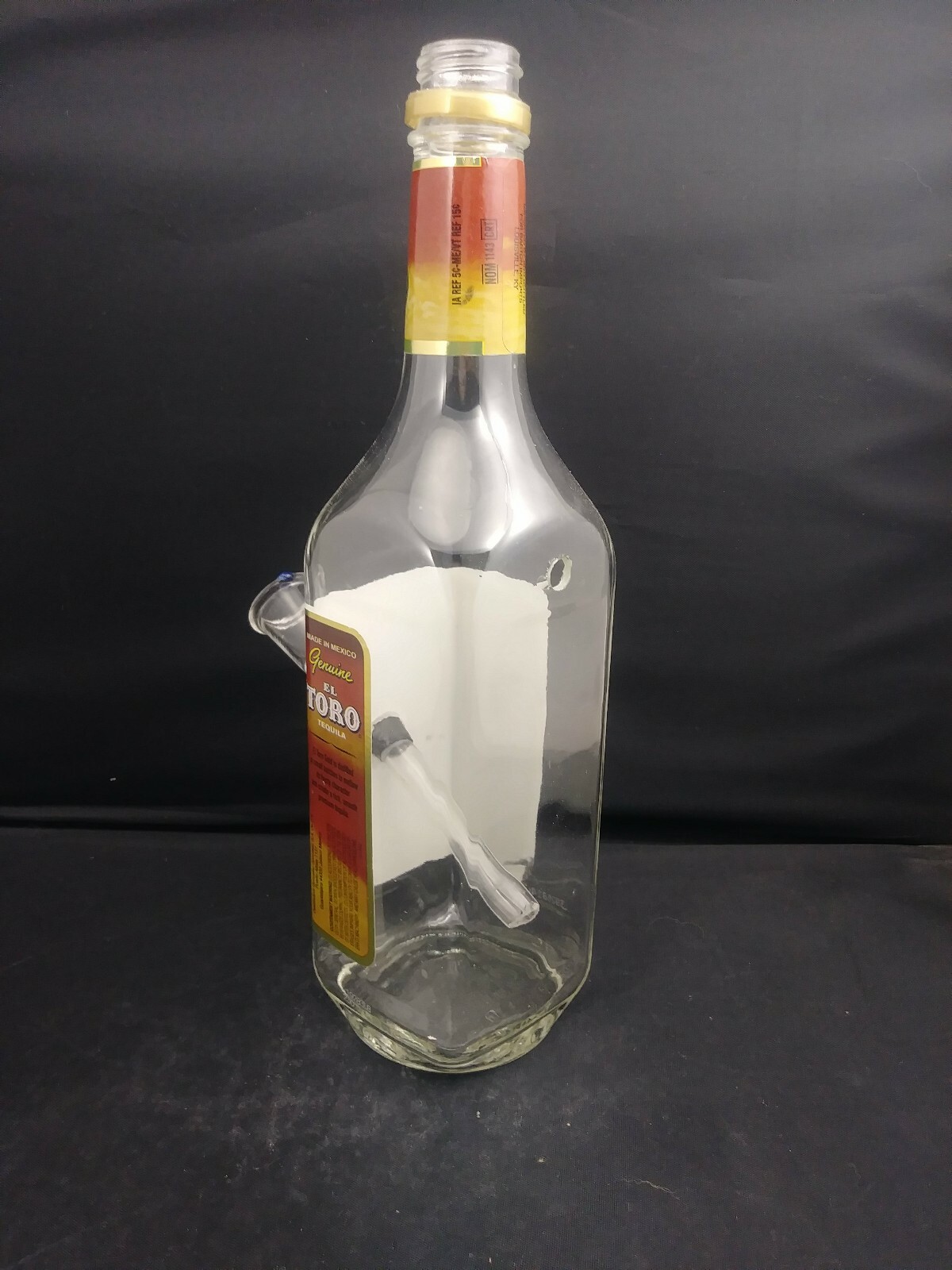 El Toro Gold Tequila Bottle Bong Water Pipe with Genuine Blue Dot Bowl