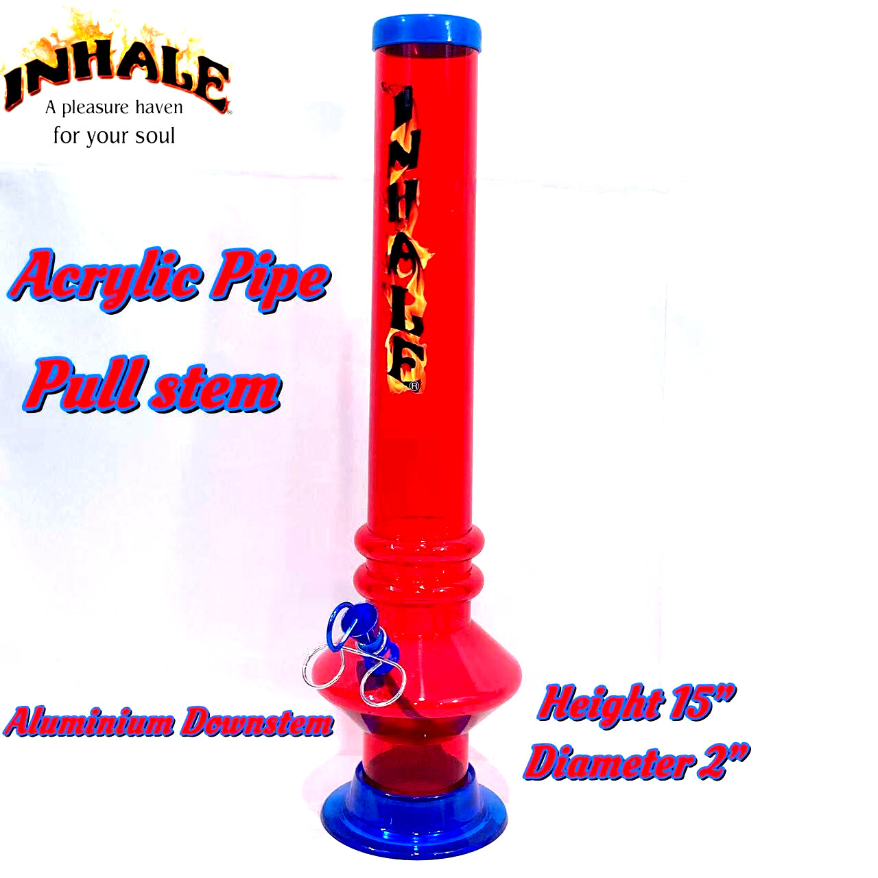 INHALE®️ 2×15&Prime; UFO ACRYLIC HOOKAH WATER PIPE PULL STEM & POKER MADE IN THE USA