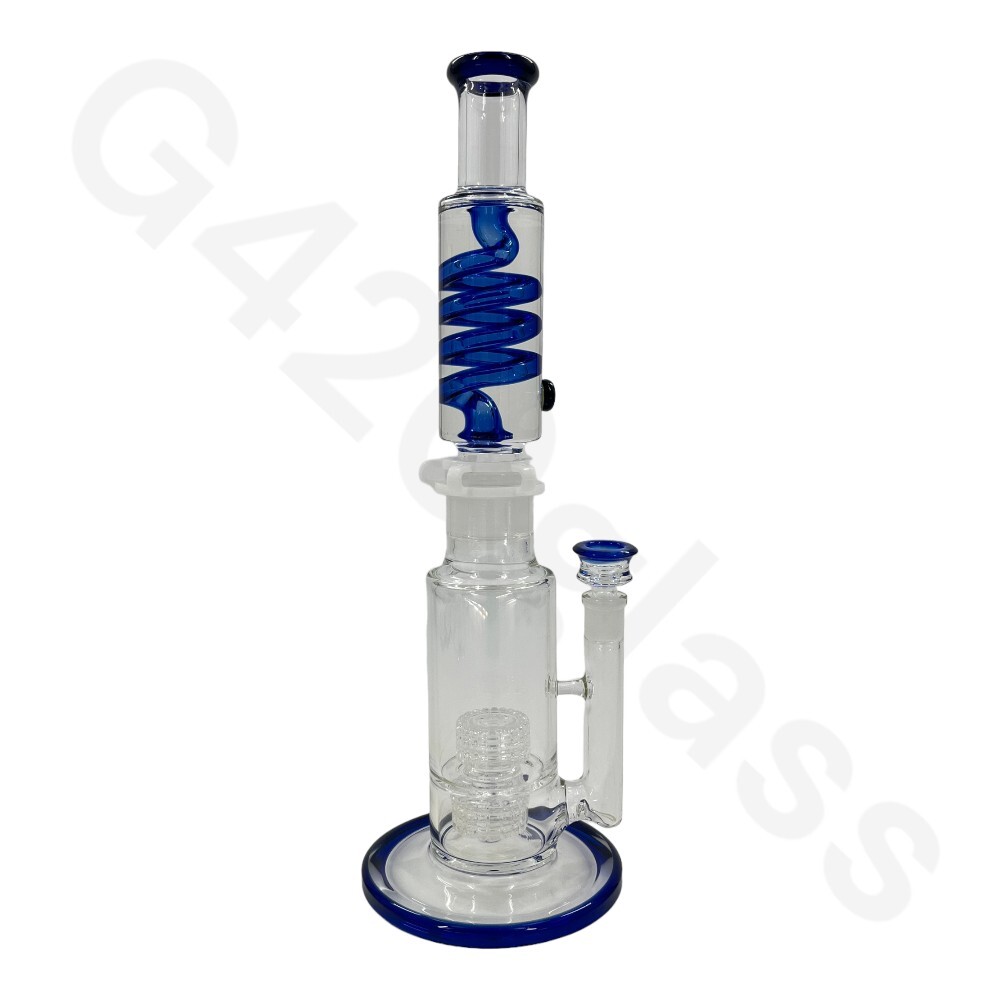 🔥16 Inch G420glass Freezable Coil Bong Double Showerhead Percolator Beaker Bong