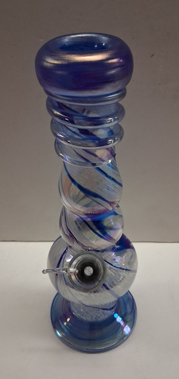 9&Prime; SOFT GLASS WATER PIPE BONG HOOKAH BUBBLE PULL BOWL CARB BLUE TWIST NEW 085