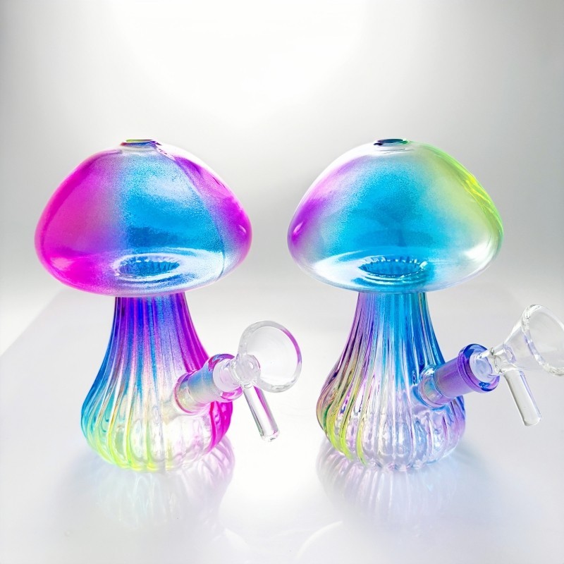 4.7&Prime; Iridescent Mushroom Glass Bong Portable Hookah Bubbler Pipe w/10mm Bowl