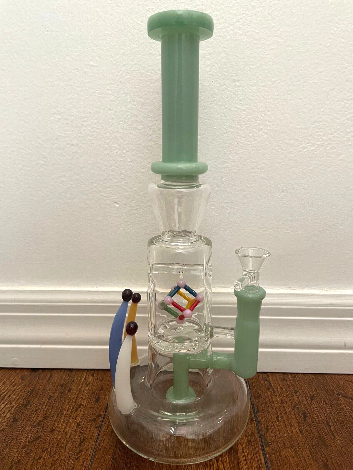 11.5” Premium Glass Water Pipe Shower Spinning Color Cube Perc Green 14mm